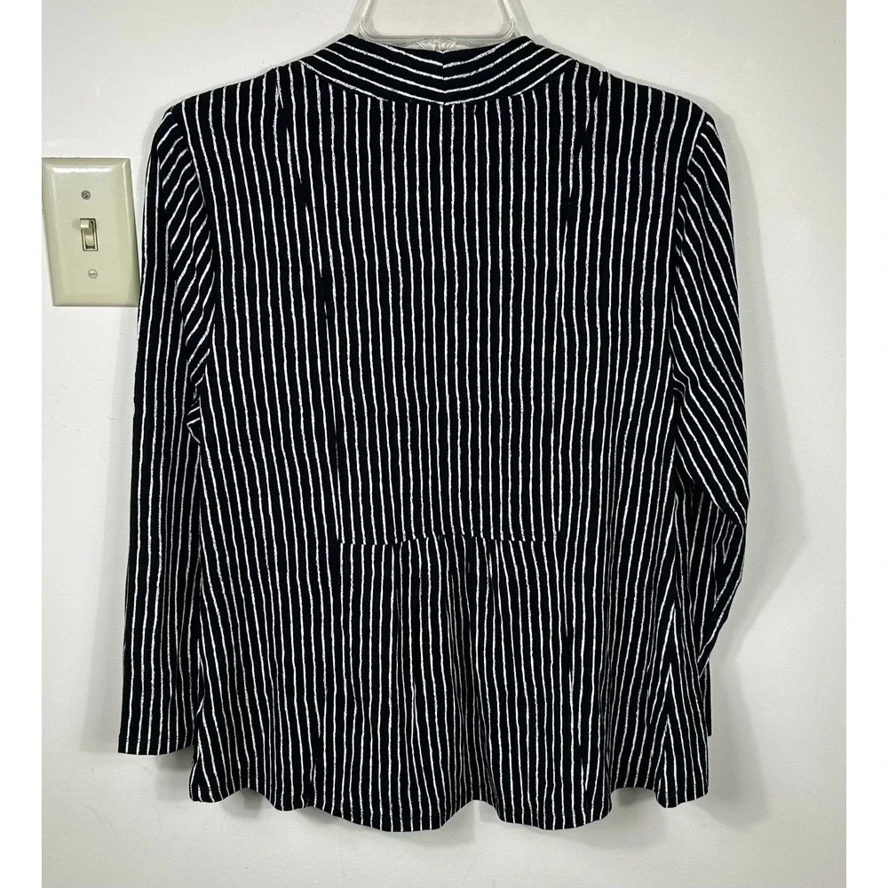 Habitat Clothes to Live In Blazer Women M Black White Striped Pockets Peplum‎